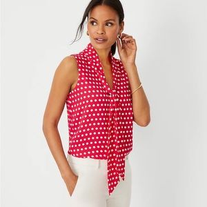 Ann Taylor V-Neck Red/White Blouse Size XS